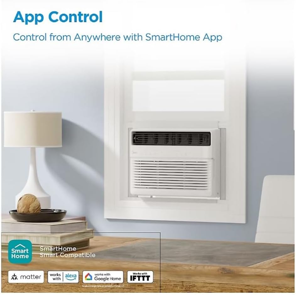 Midea Smart 8,000 BTU 350 sq. ft. Window Air Conditioner, 3-in1 Comfort: get cooling, dehumidification, & fan modes, Intelligent Features: sleep mode and 24 hours - MAW08S1JWT-B