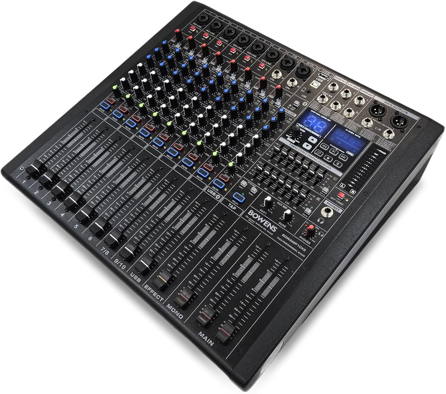BOWENS PRO 6000W 11-Channel Powered Mixer | Professional Audio Mixer with Dual Class-D 650W RMS Amplifiers, 99 DSP Effects, USB Recording & Playback, Bluetooth 5.0, 3-Band EQ & Compressor