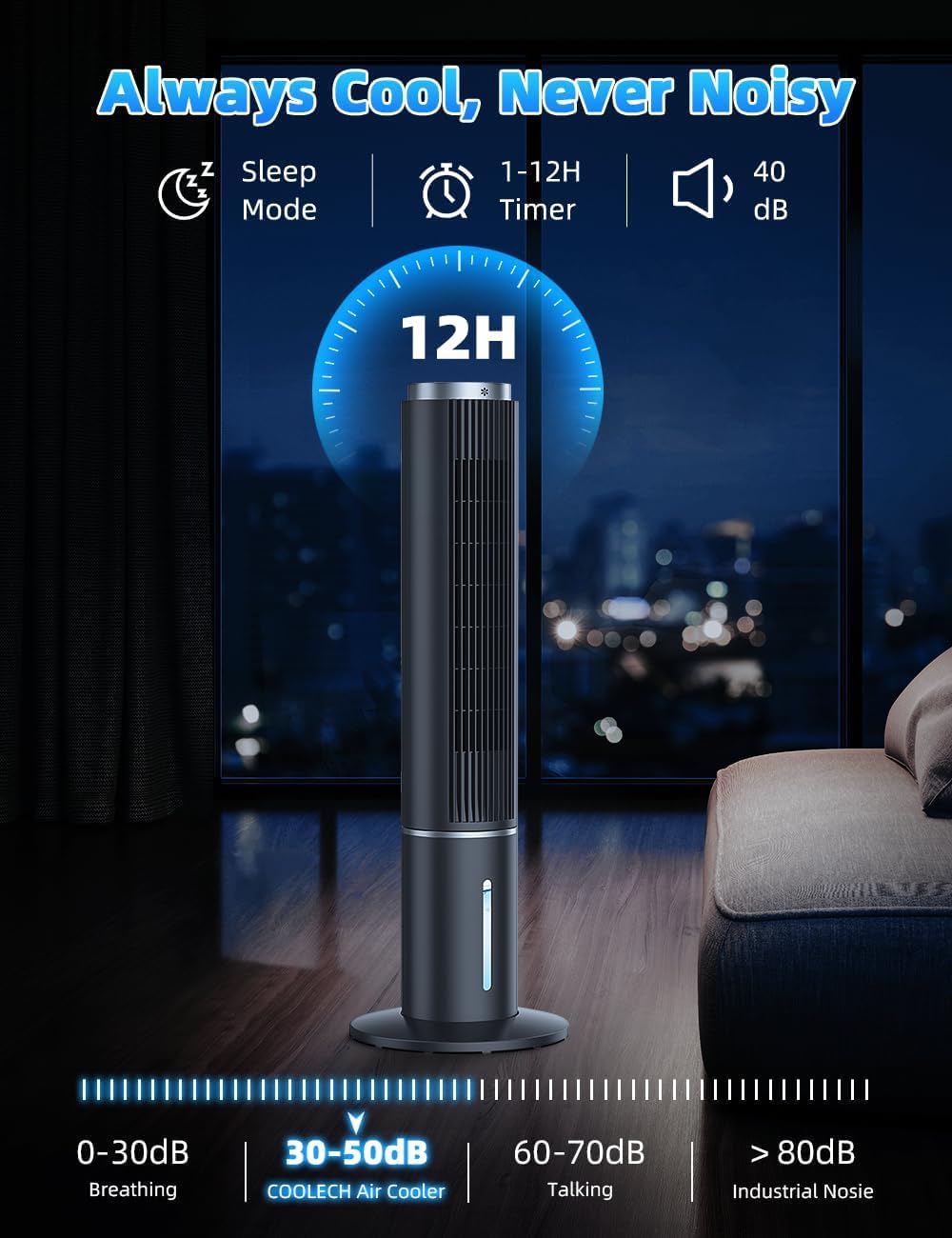 42 INCH Windowless Portable Air Conditioners w/4 Modes & 3 Speeds, 1-Gal Tank for 15H Cooling, 12H Timer, Swamp Cooler Air Conditioner No Window Needed, 90° Oscillating AC Unit for Bedroom