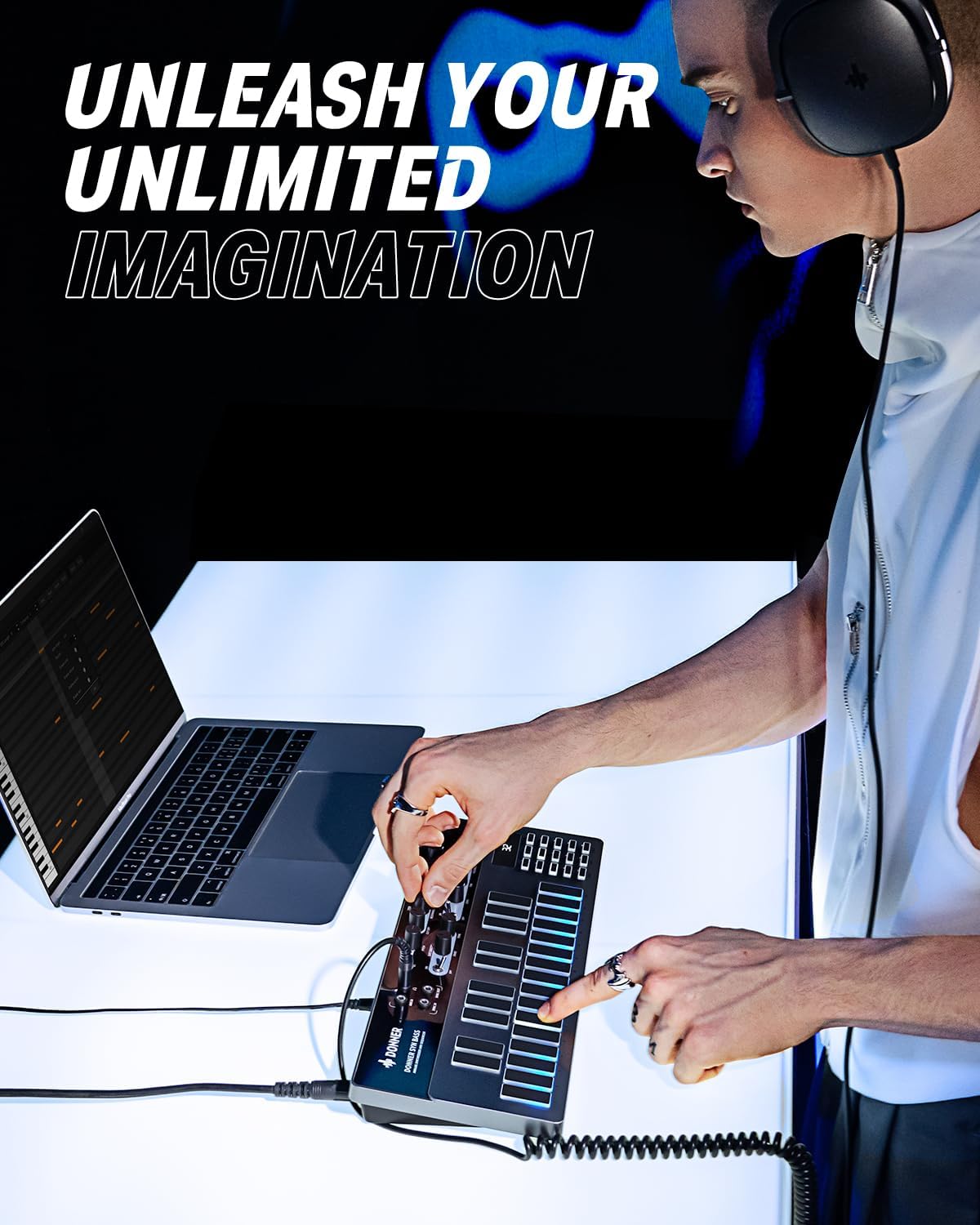 Donner Essential B1 Analog Bass Synthesizer+Donner MIDI Controller Pad Beat Maker Machine