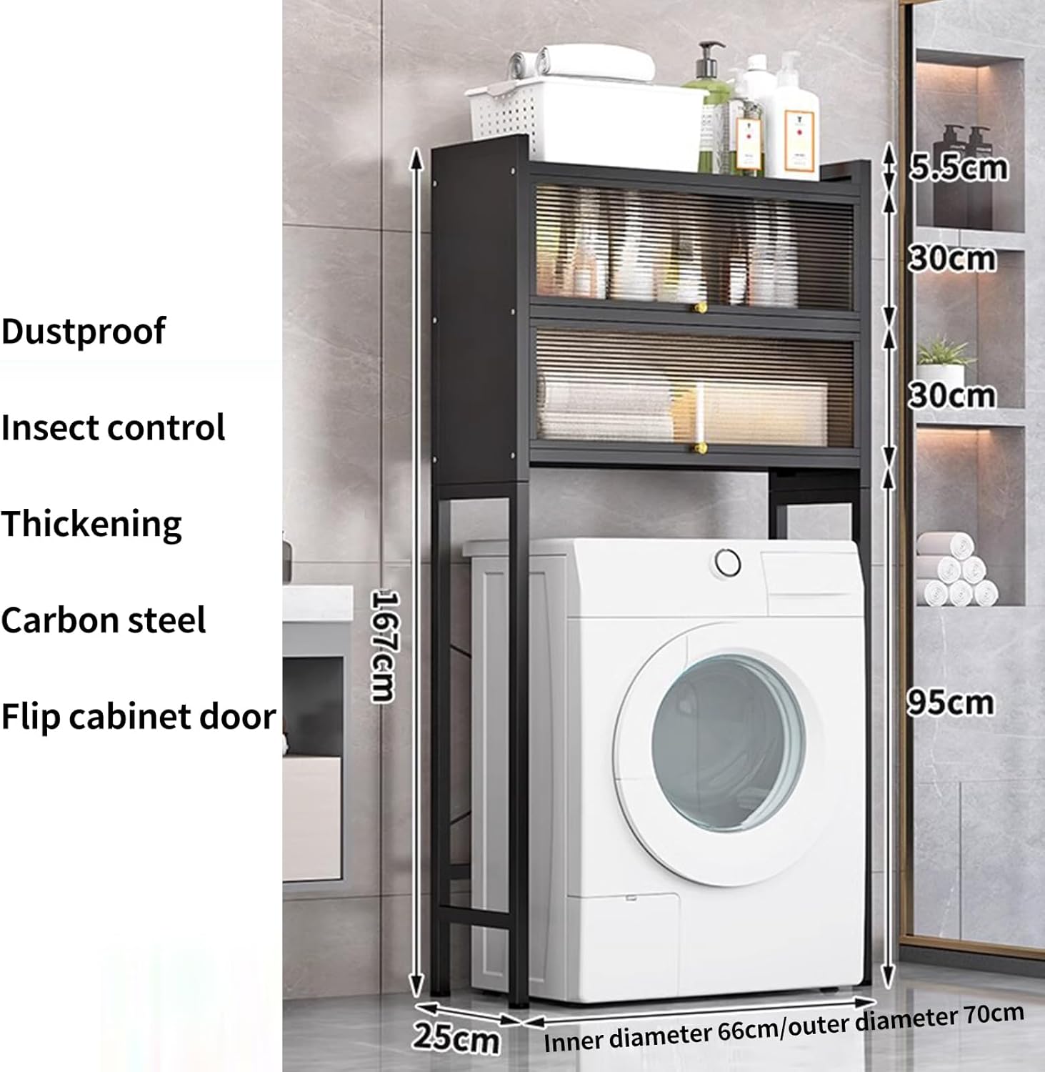 3-Tier Washing Machine Cabinet Drum Washing Machine Storage Rack Over The Washer and Dryer Storage Shelf, with Adjustable Feet(Black)