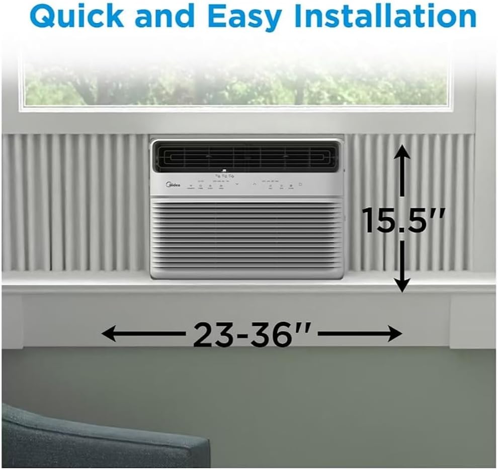 Midea Smart 8,000 BTU 350 sq. ft. Window Air Conditioner, 3-in1 Comfort: get cooling, dehumidification, & fan modes, Intelligent Features: sleep mode and 24 hours - MAW08S1JWT-B