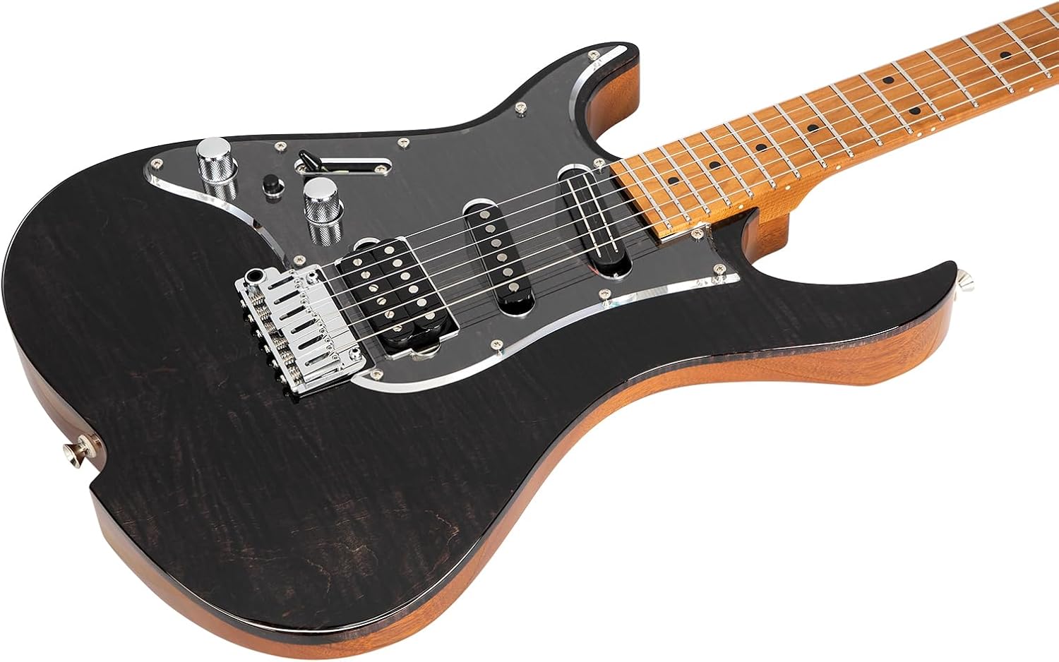 Vola Electric Guitar OZ TNC LH Charcoal Black Gloss Handmade in Japan MIJ Solid Flame Maple Top Roasted Maple Neck Stainless Steel Frets Gotoh Bridge Gotoh Locking Tuner 6 Strings Modern C Neck