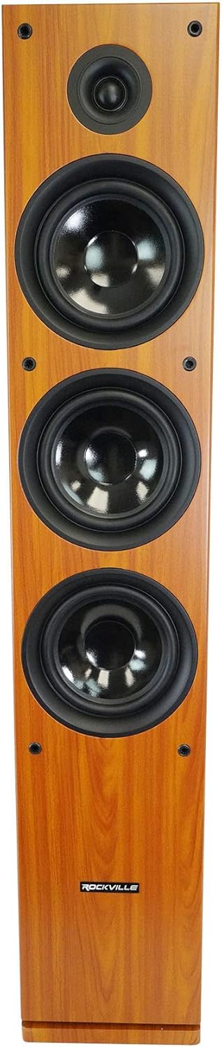 Rockville RockTower 68C Passive Tower Speaker, 8 Ohm, Classic Wood Grain, 500W Peak, 3-Way, Dual 6.5