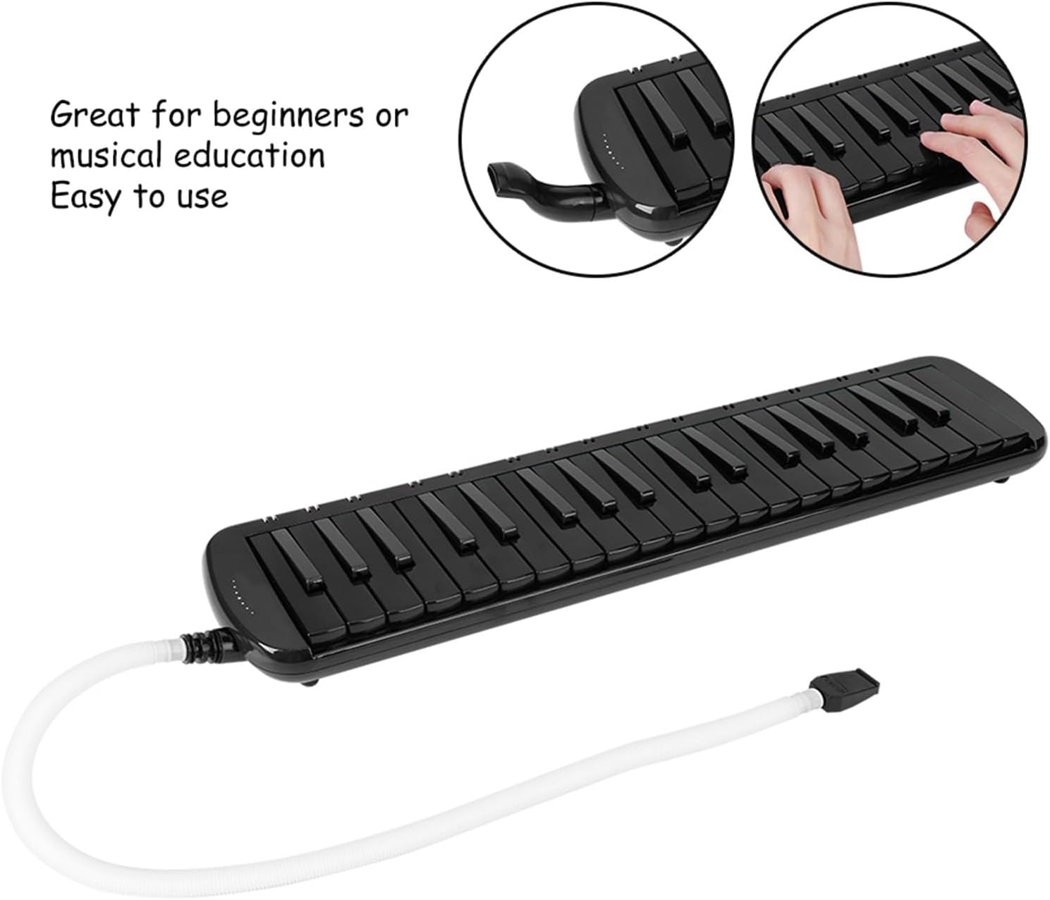 F - 37s Melodica 37 Key, Professional Wind Musical Instrument with ABS Resin Body and Brass Base Plate, Includes Blowpipe, Mouthpiece and EVA Bag for Beginners and Music Lovers (Black)