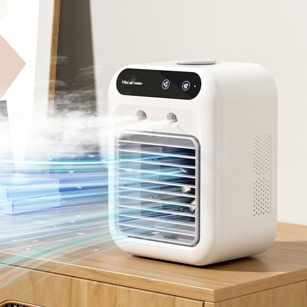 Mini air conditioner low noise large air volume office/sleep/camping outdoor portable air conditioner powerful cooling easy to use usb charging white 2.5(W) x4.5(D) x8.5(H) inches