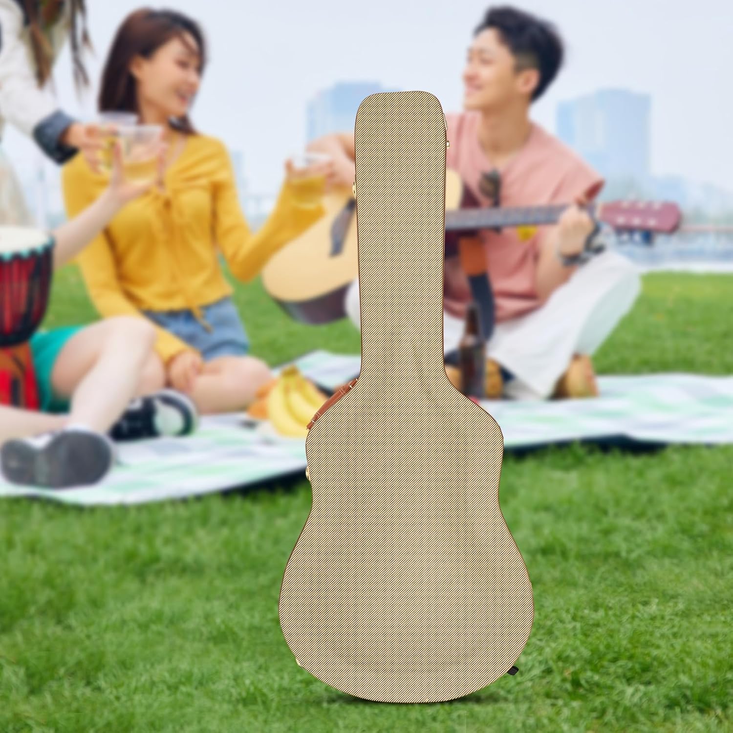 Wooden Guitar Case,Electric Guitar Hard Case,Iron Latches, Sponge Lining, Metal Feet, 41'' Guitar Storage Space Electric Guitar Wooden Hard Shell Lockable (Yellow+Brown)