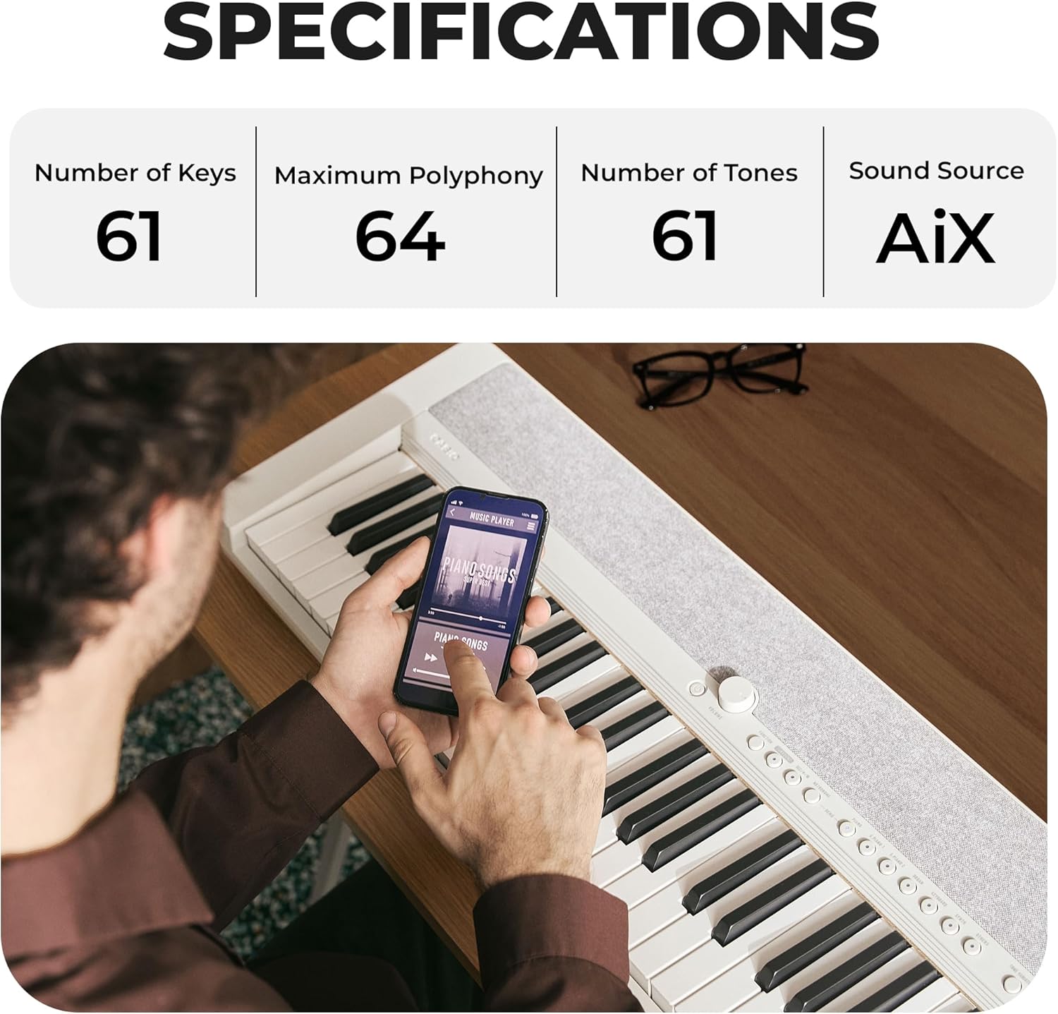 Casio CT-S1 Casiotone 61-Key Portable Keyboard - White Bundle with Adjustable Stand, Bench, Sustain Pedal, Headphones, Instructional Book, Instructional DVD, and Austin Bazaar Polishing Cloth