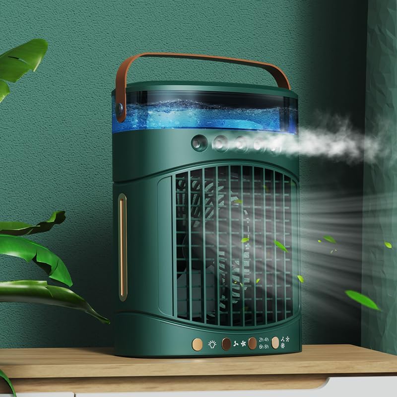 Portable Air Conditioners Fan, USB Personal Mini Air Conditioner 2 Speed 3 Mist 7 Night Light 8H Timer, 0.6L Water Tank Evaporative Air Cooler for Room, Bedroom, Office, and More (Black) (White)