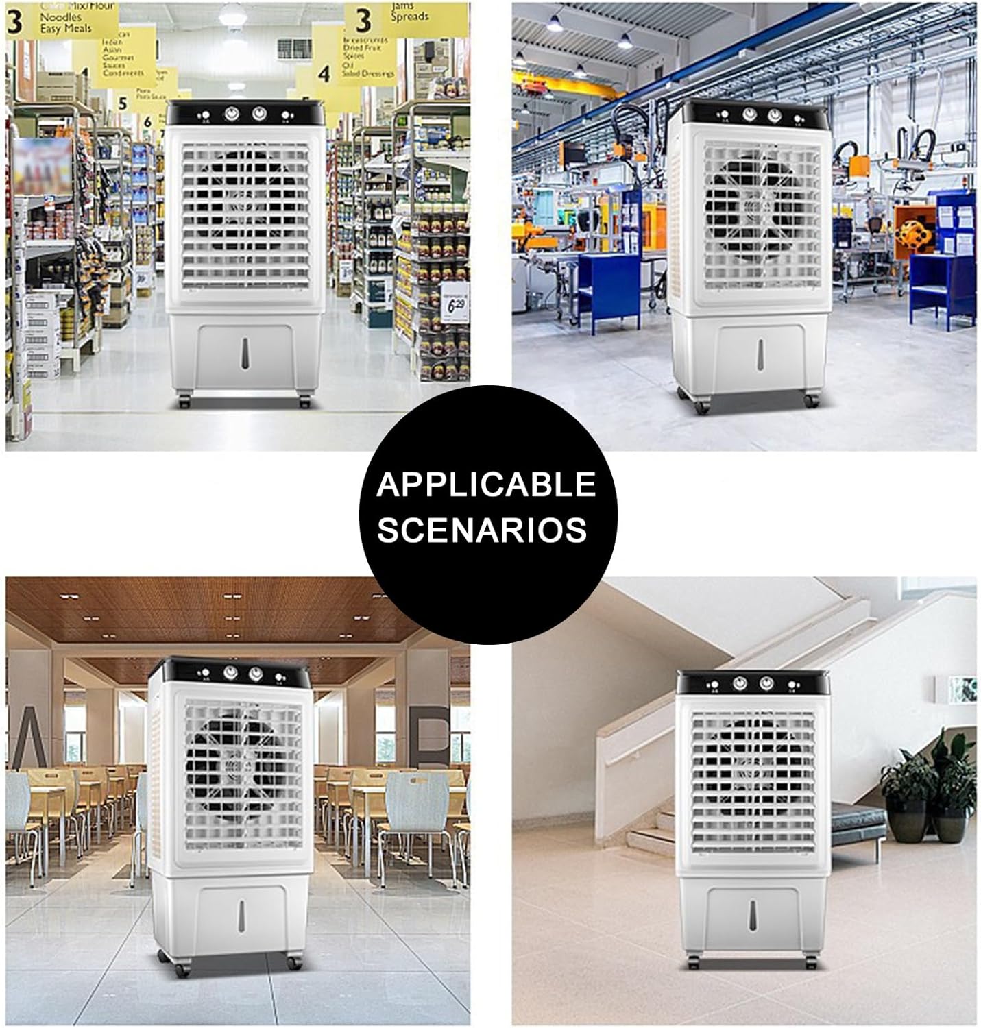 Portable Air Conditioners, Evaporative Air Cooler, Swamp Cooler, 3 Wind Adjustment, 120° Swing, 2 Hours Timer, Low Noise Operation, Efficient Cooling