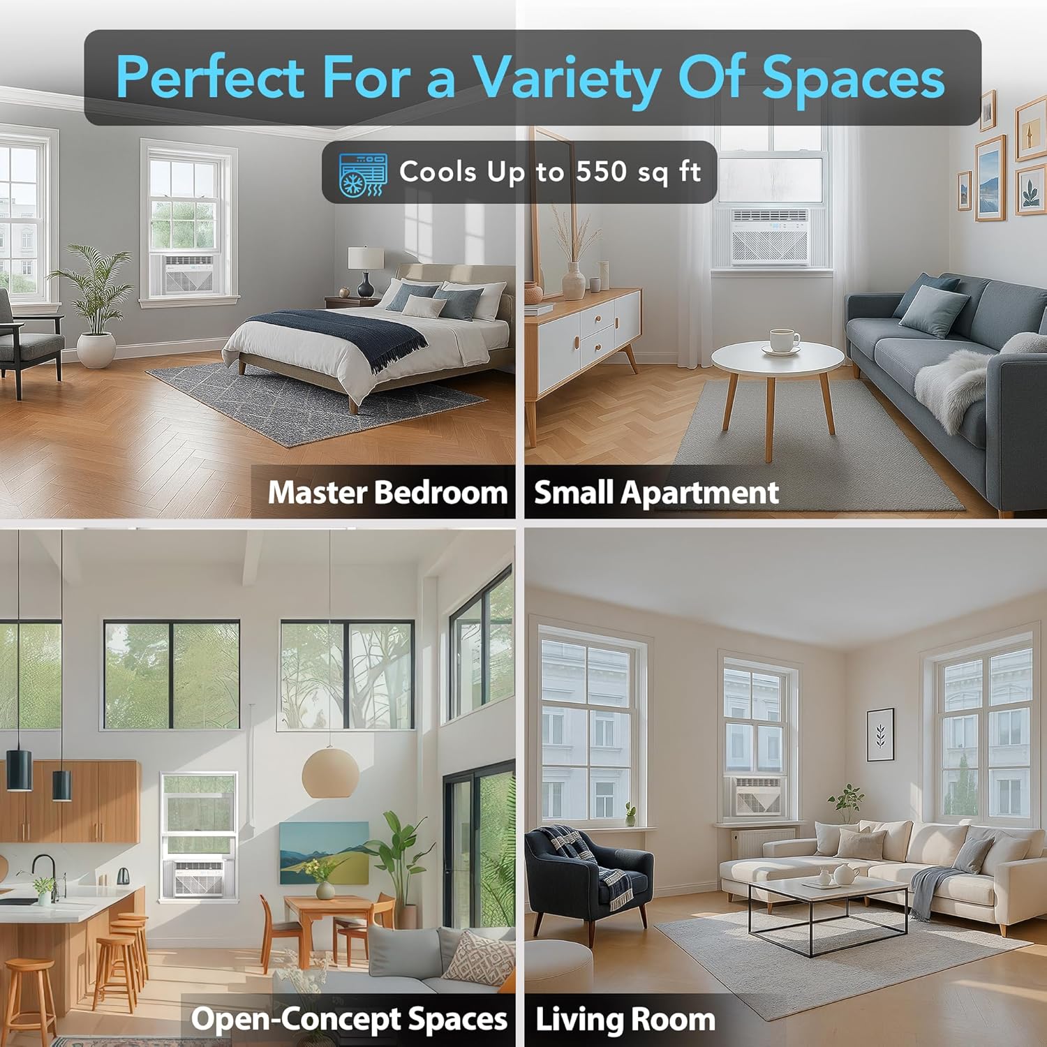 Comfort Zone Window Mounted Smart Wi-Fi Room Air Conditioner with Remote Control, 12,000 BTU, Digital Display, 4 Speed Settings, 4 Mode Settings, 24-Hour Timer, Sleep Setting, and Eco Mode, White