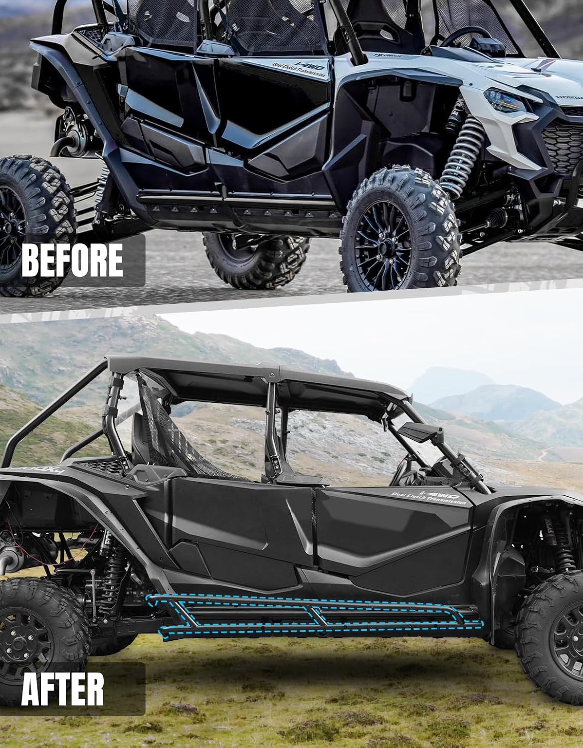 A & UTV PRO Nerf Bars Rock Sliders for 2020-2025 Honda Talon 1000 Accessories Combined Side Steps Tree Kickers Bumper Protector Brush Guard 4 Seat for Honda Talon 1000X-4 1000XS-4 1000R-4 1000RS-4