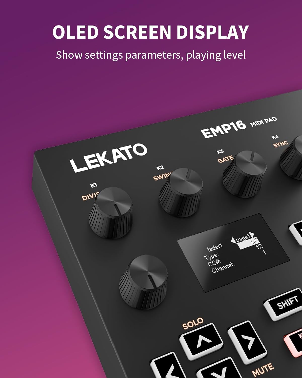 LEKATO MIDI Controller Pad Bluetooth Beat Maker Machine Drum Pad with 16 RGB Beat Pads and 4 Assignable Knobs and Faders, Plug & Play on iPad, iPhone, Mac, PC