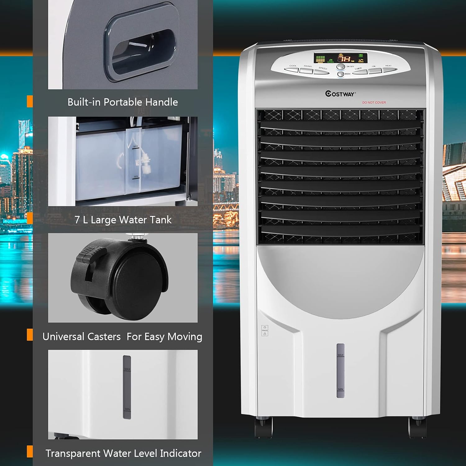 5-in-1 Air Cooler and Heater, Evaporative Air Conditioner with 3 Modes, 3 Speeds, 8-Hour Timer & 2 Ice Boxes, Portable Air Conditioner for Home, Office & Dorms