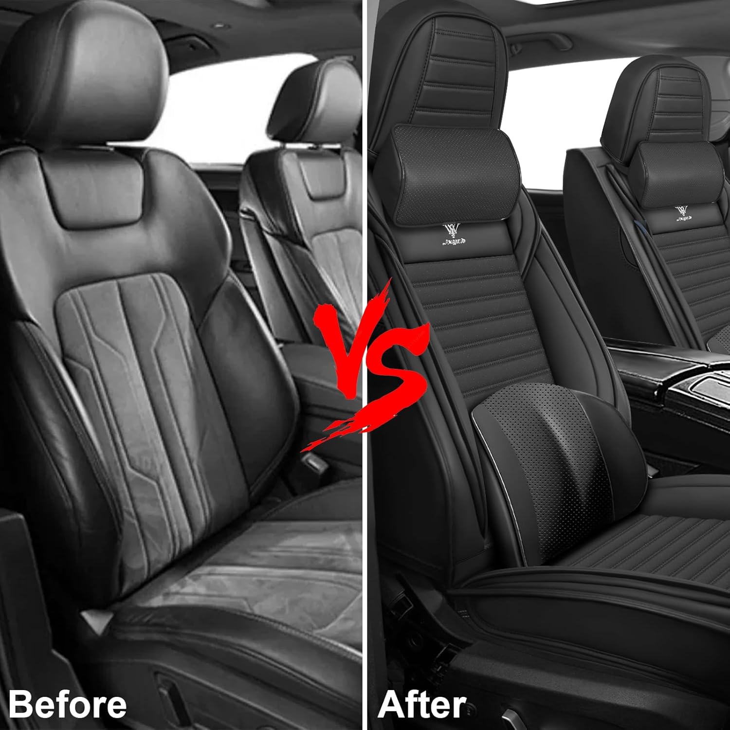Seat Covers Full Set Fit for Jeep Wrangler 2007-2025, Breathable and Comfortable Leather Car Seat Cover, Deluxe Waterproof Cushion Cover Auto Interior Accessories (Black)