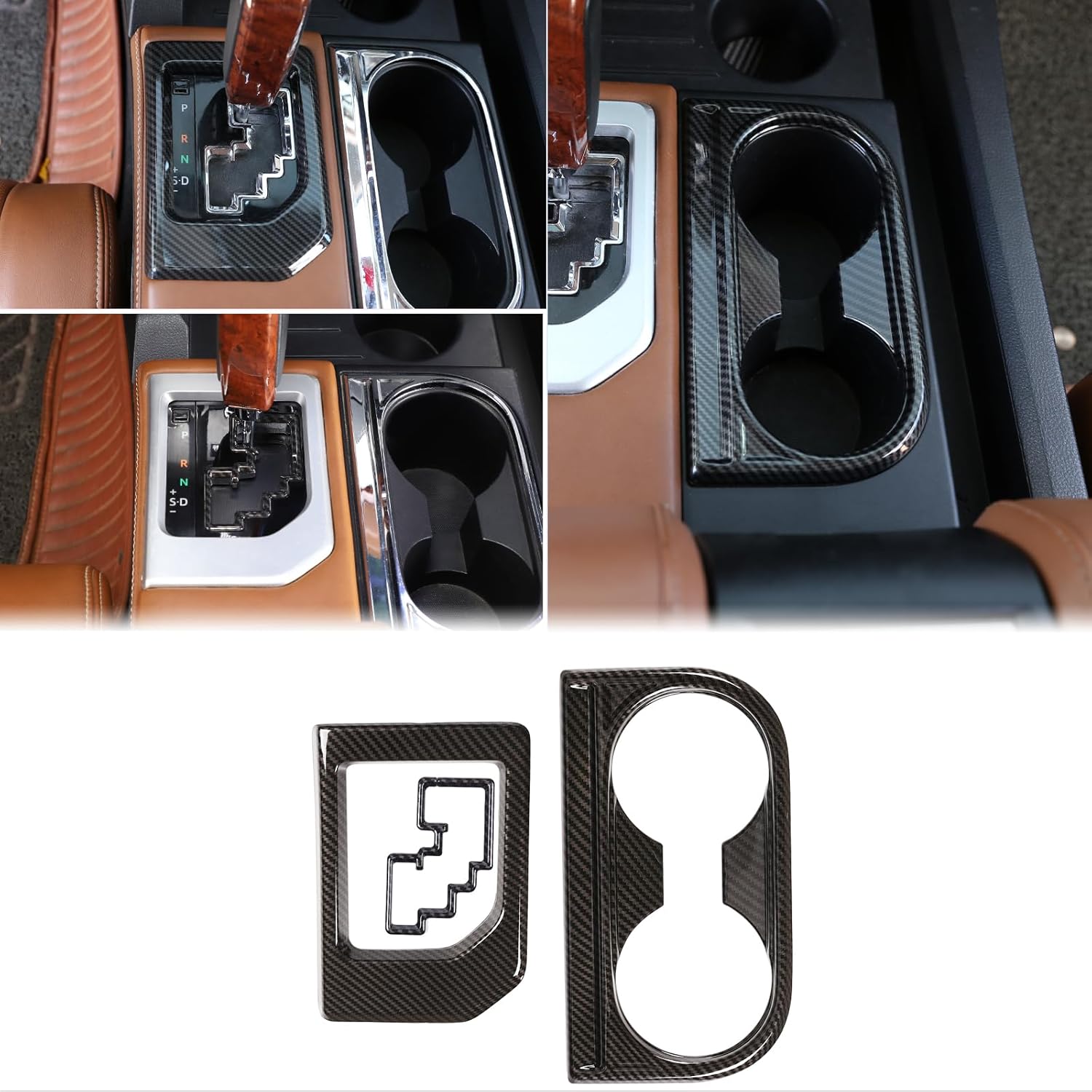 Aunginsy Cup Holder, Gear Shifter & Shift Gate Track Trim Rings Compatible with Toyota Tundra 2014-2021, 3PCS Car Central Control Gear Shift Box Decoration Frame Kit Protection Cover ABS Accessories