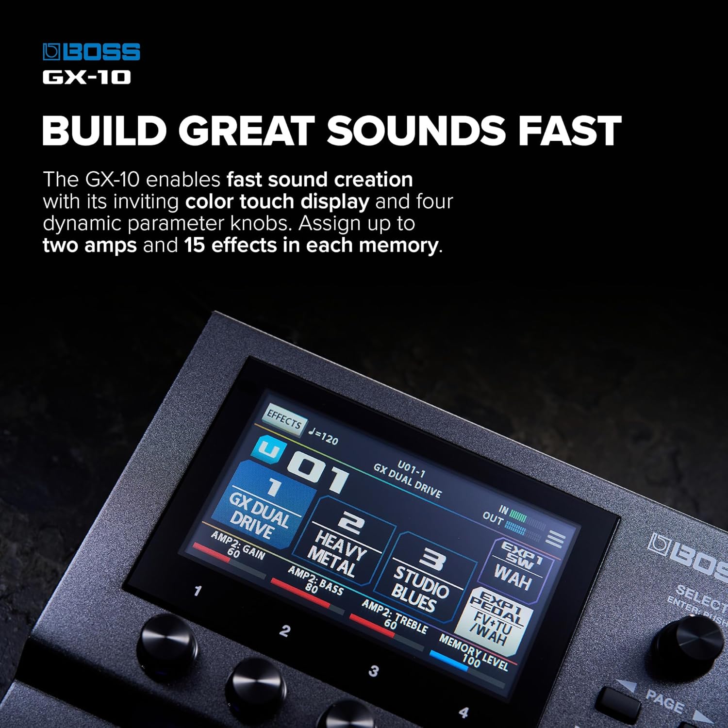 BOSS GX-10 | Compact Guitar & Bass Effects Processor | GX-100 Sound Engine | Colour Touch Display | 32 Amp Types & 170 BOSS Effects | Multi-mode Footswitches & Expression Pedal | AIRD Technology