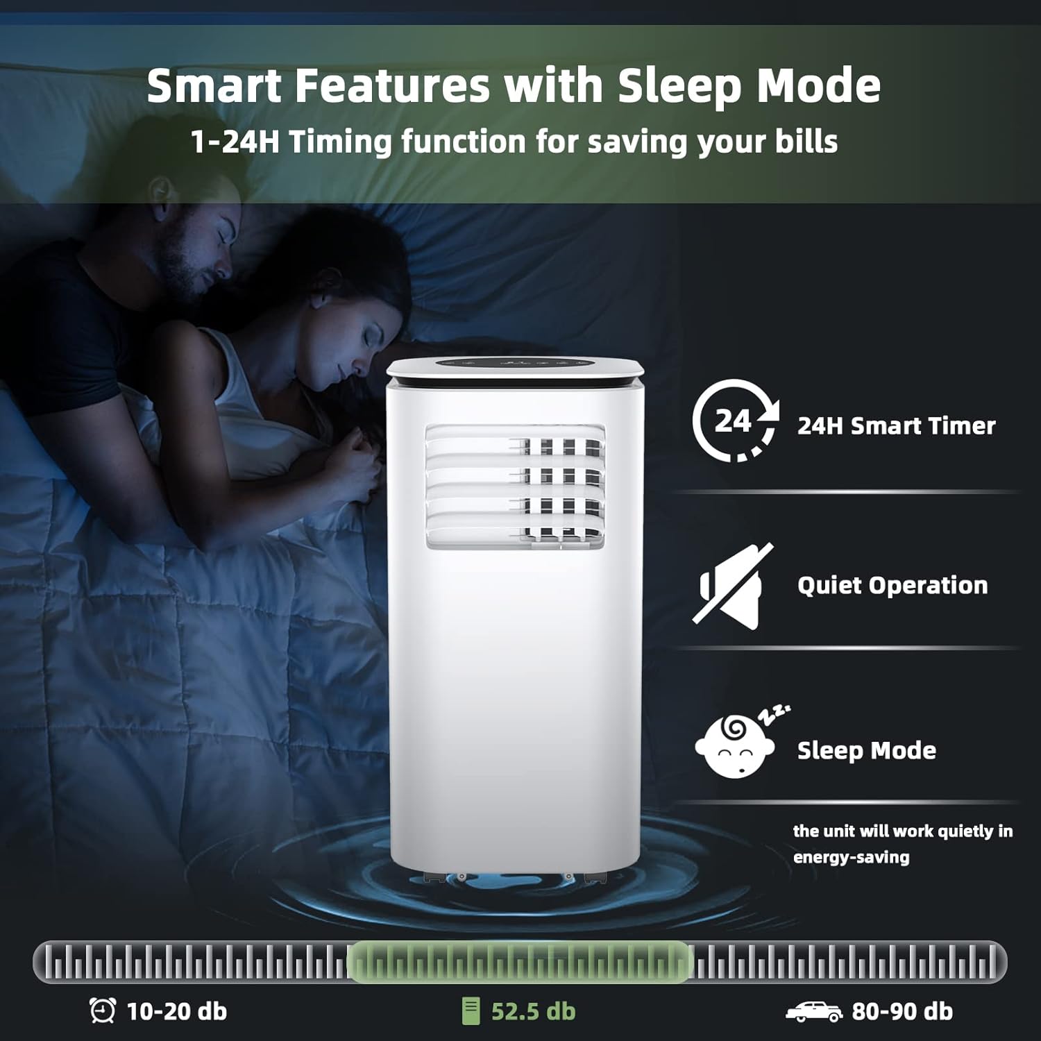 HOMGX 3-in-1 Portable Air Conditioner, 9000BTU Cooling Power, Sleep Mode, 24H Timer, AC Cooling Unit with Touch & Remote Control, Cool Rooms up to 350 sq. ft