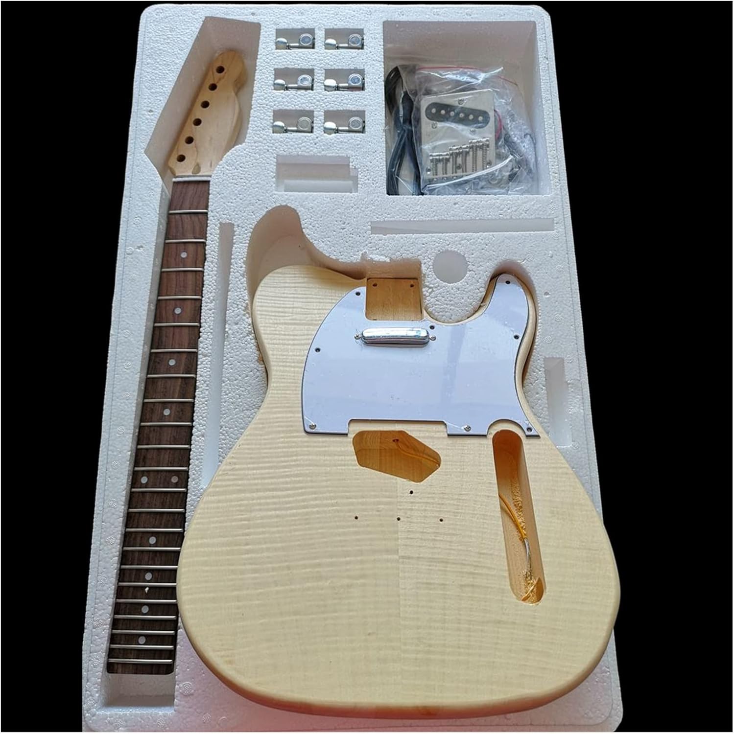Maple Tiger Pattern Maple Electric Guitar Basswood Body Neck Rosewood Fingerboard DIY Combination DIY Guitar Kit (Color : 10)