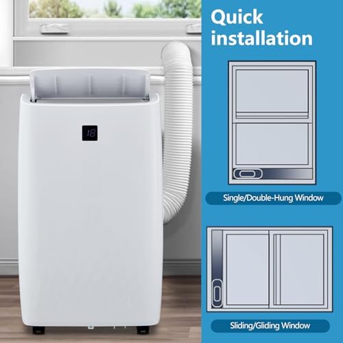 14000 BTU Portable Air Conditioner - 3-In-1 Cool/Fan/Dry, Low Noise, Cools Up to 750 Sq. Ft, Rolling Wheels, Remote Control, Perfect for Medium Rooms