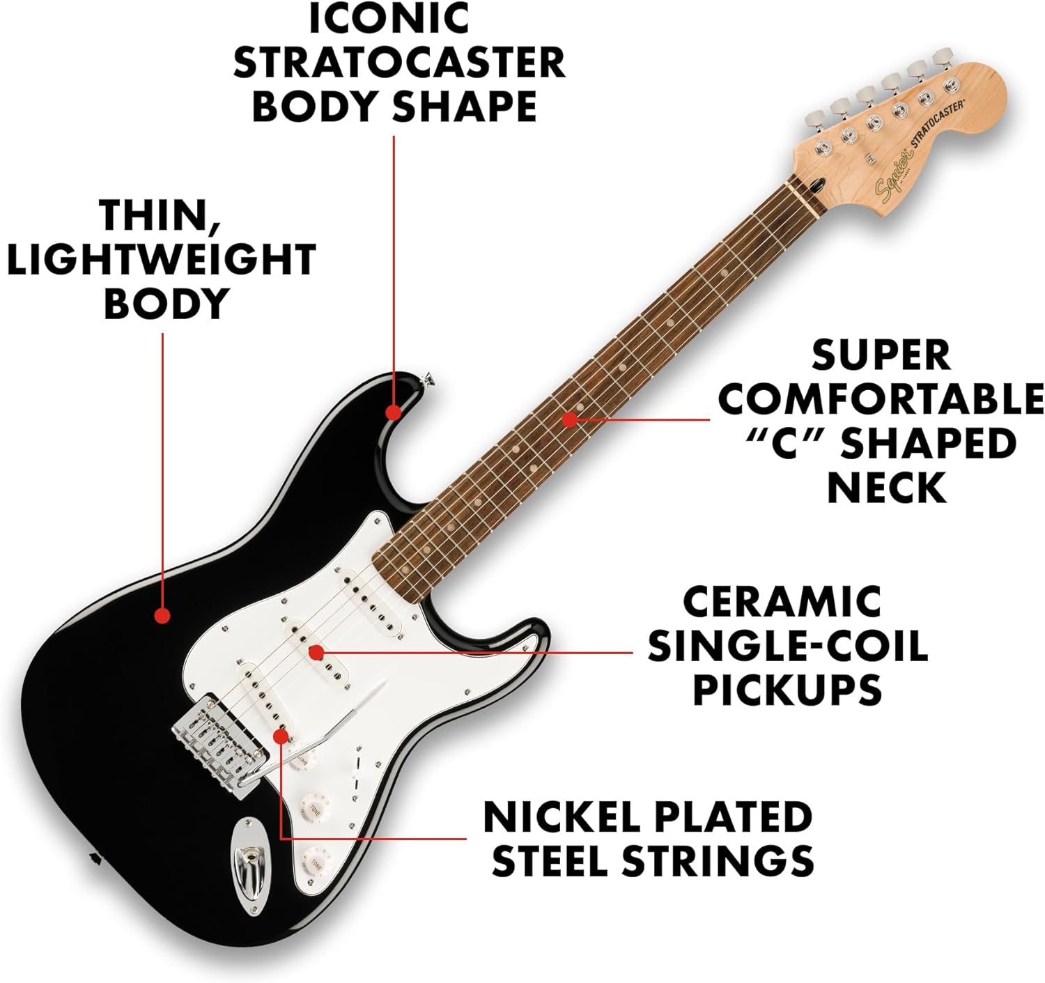 Fender Affinity Series Stratocaster Mustang Micro Pack, Laurel Fingerboard, Black, Gig Bag, HD9, US, CA, EU, AU, JP