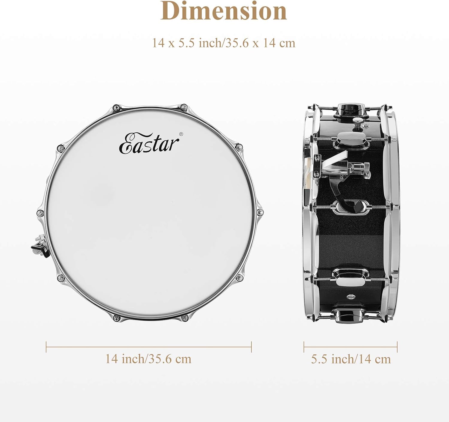 Eastar Snare Drum Set with Drum Sticks, Stand, Mute Pad, Bag, Key, 14