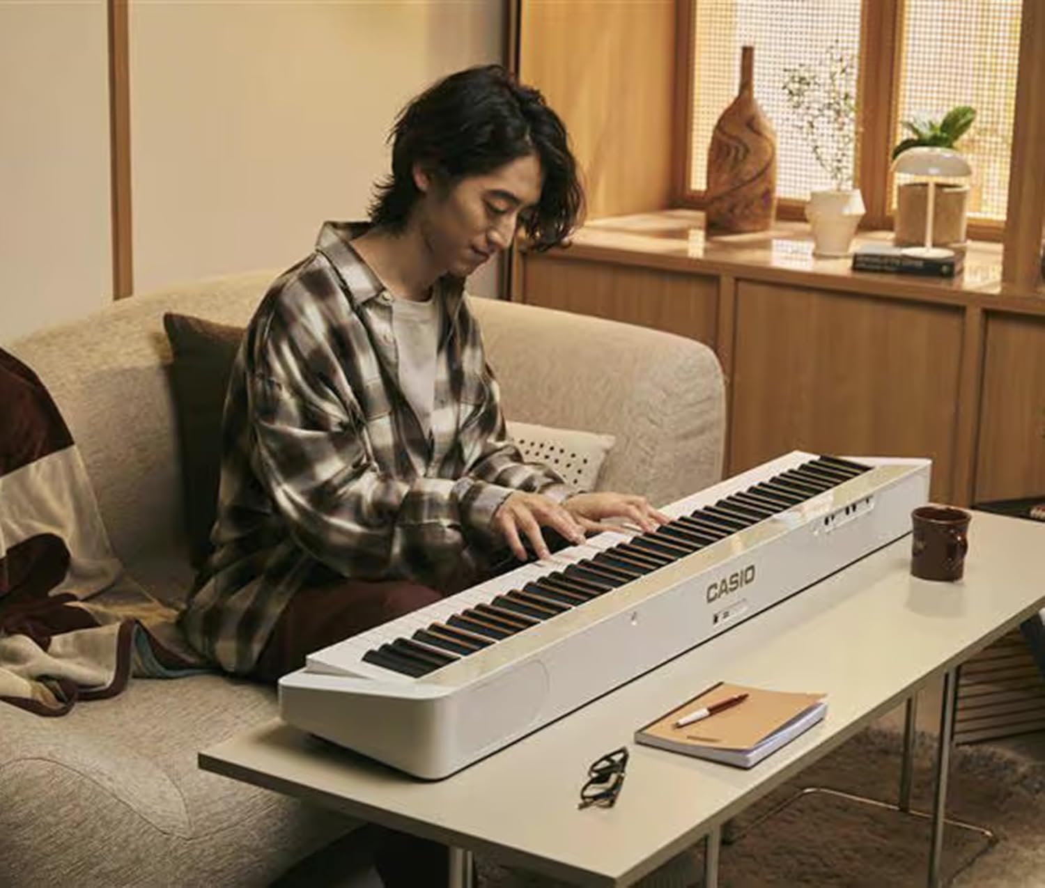 Casio PX-S1100 Privia Digital Piano - Mellow Beige Bundle with CS-68 Stand, Bench, Sustain Pedal, Instructional Book, Austin Bazaar Instructional DVD, and Polishing Cloth