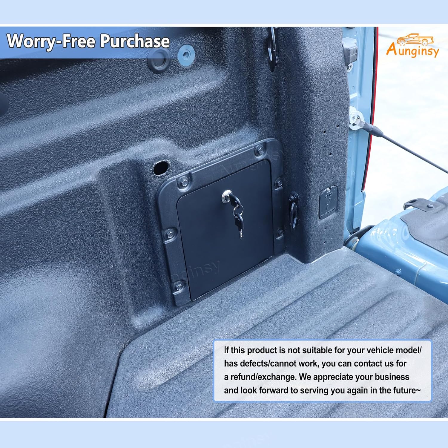 Aunginsy 2Pcs Trunk Bed Security Lockbox Covers Compatible with Ford Maverick 2022-2025 Pickup Aluminum Trunk Bed Lockbox Bin Trunk Left & Right Side Storage Box Lockbox Cover with Keys Accessories