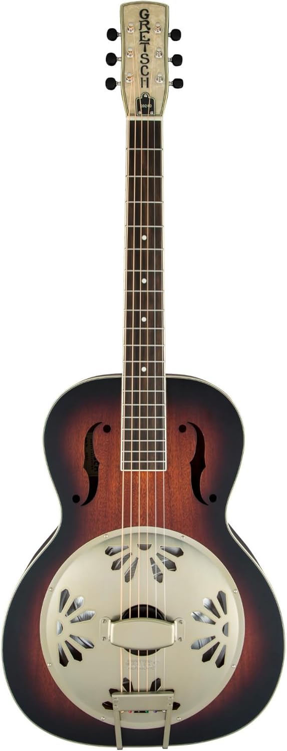 Gretsch G9241 Mahogany Round Neck 6-String Acoustic-Electric Resonator Guitar, Right Hand (2-Color Sunburst) Bundle with Protective Hard Shell Wood Finish Case (Black) (2 Items)