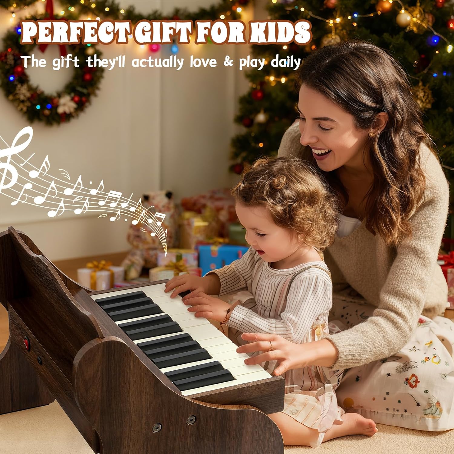 AiJoy Kids Piano Keyboard, 25 Keys Digital Piano for Toddler Kid, Mini Music Educational Instrument Toy, Wood Gift for Children Girls Boys, Volume Adjustable