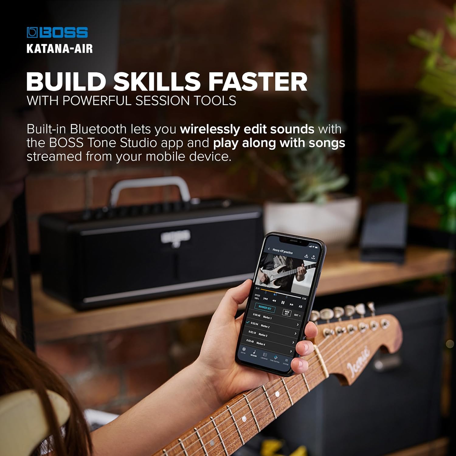 BOSS Katana-Air | Wireless Compact Desktop Amplifier for Guitar, Bass & Acoustic-Electric Guitar & Bass | 5 Amp Characters | Acclaimed Katana Amp & Effect Tones | WL-T Transmitter with Motion Sensing