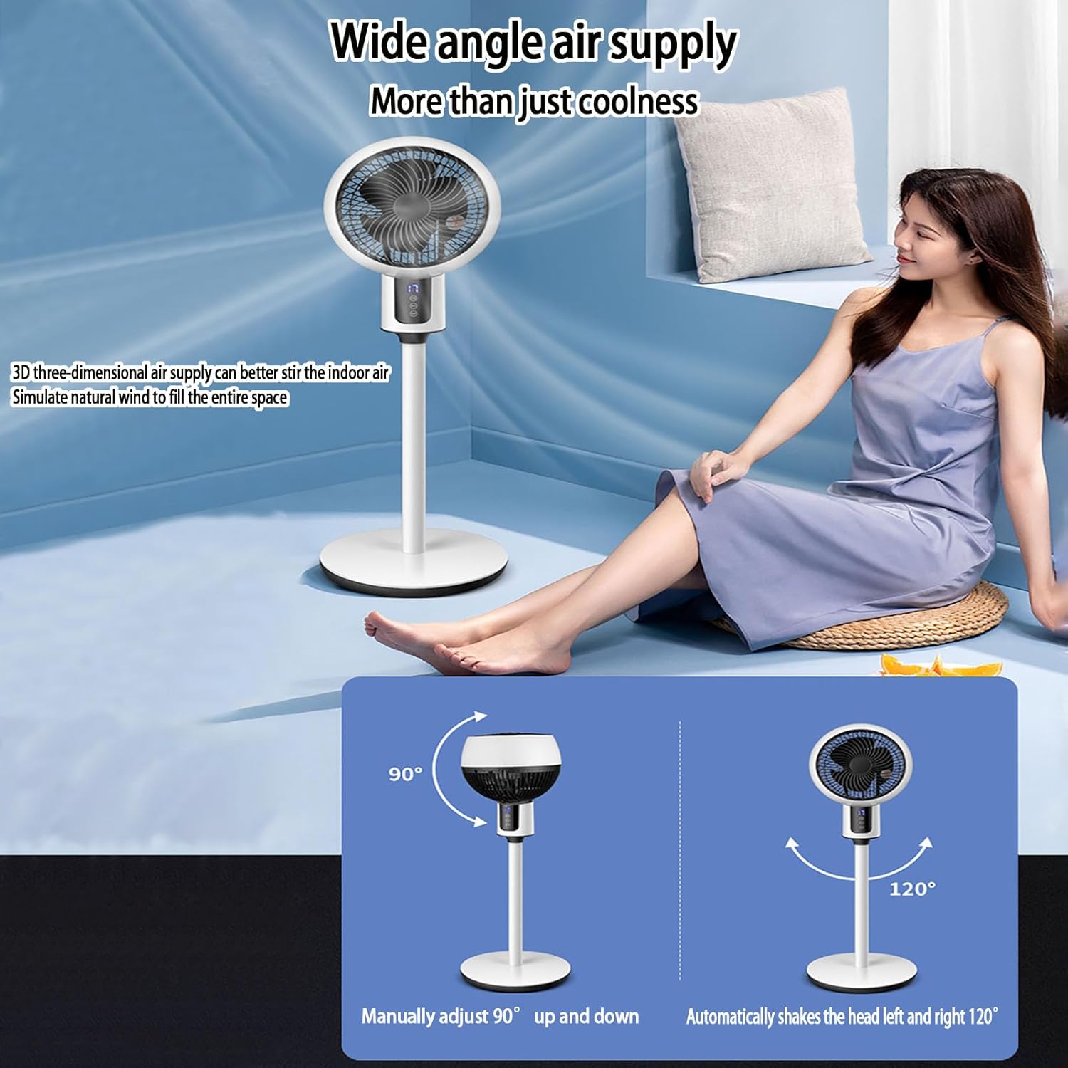 JSLJJBD Portable Air Conditioners Portable Evaporative Air Cooler Floor Air Conditioner Small Vertical Silent Turbo Electric Fan, Intelligent Remote Control, Three-Speed Wind Speed, Timing Setting