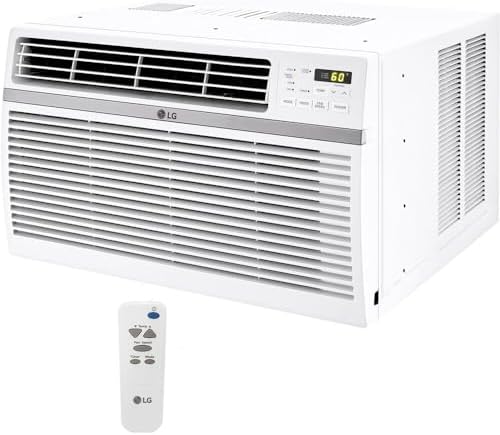 LG 8,000 BTU Window Air Conditioner, 115V, Cools 340 Sq.Ft. for Bedroom, Living Room, Apartment, Quiet Operation, Electronic Control with Remote, 3 Cooling & Fan Speeds, Auto Restart, White