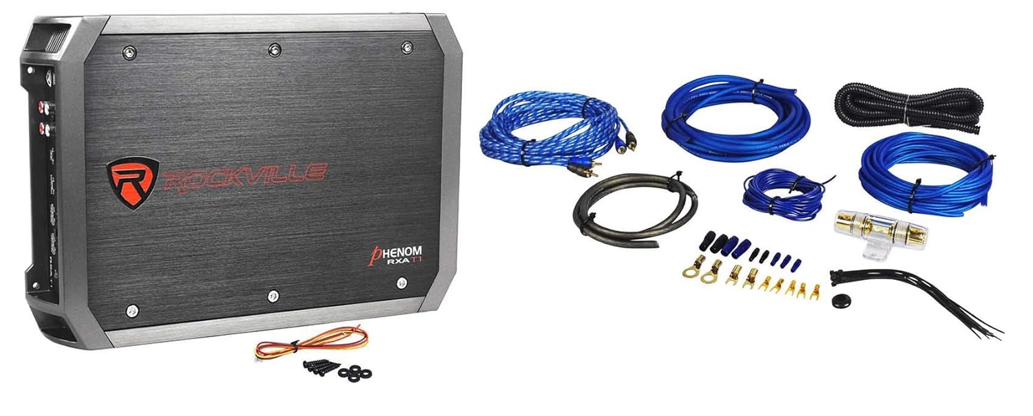 Rockville: Rockville RWK81 8 Gauge Complete Amp Installation Wire Kit with 1500W Peak/375W RMS 2 Channel Amplifier (2 Items)