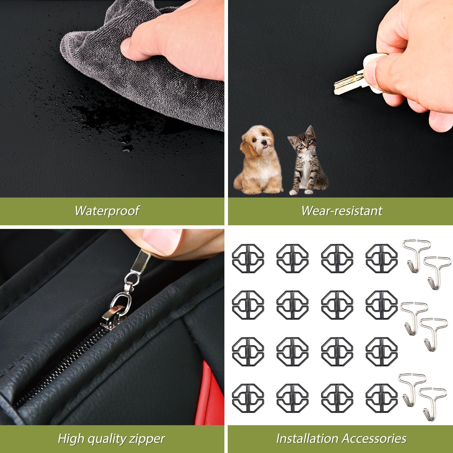 Nilight Car Seat Covers Waterproof Breathable Faux Leather Cushions Anti-Slip Universal Cover for Hyundai Kia Civic Corolla Honda Accord Camry CR-V Fusion SUV Truck (2 PCS Front, Black-Red)