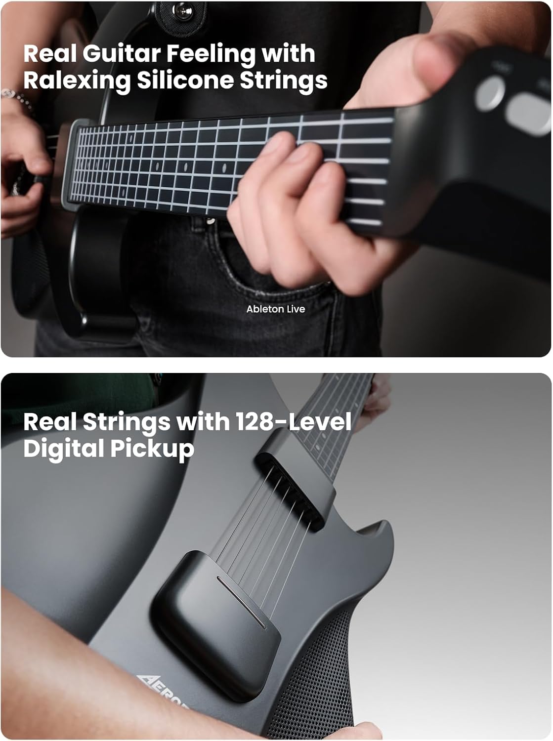 AeroBand Guitar Smart Guitar With Silicone Strings, Travel Silent Guitar With Detachable Fretboard, Headphone Jack, Built-in Speaker and Drum system, Aeroband APP Play, MIDI