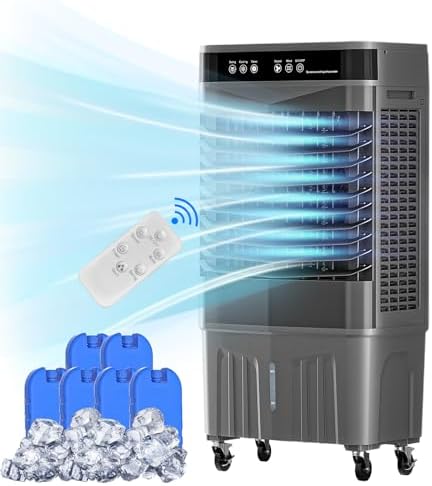 VCJ 8.2 Gal Swamp Cooler Air Conditioner, 3-In-1 12H Timer Evaporative Air Cooler with Remote, 3 Speeds, 6 Ice Packs, Portable Swamp Air Cooler for Room, Garage, Bedroom, Outdoor