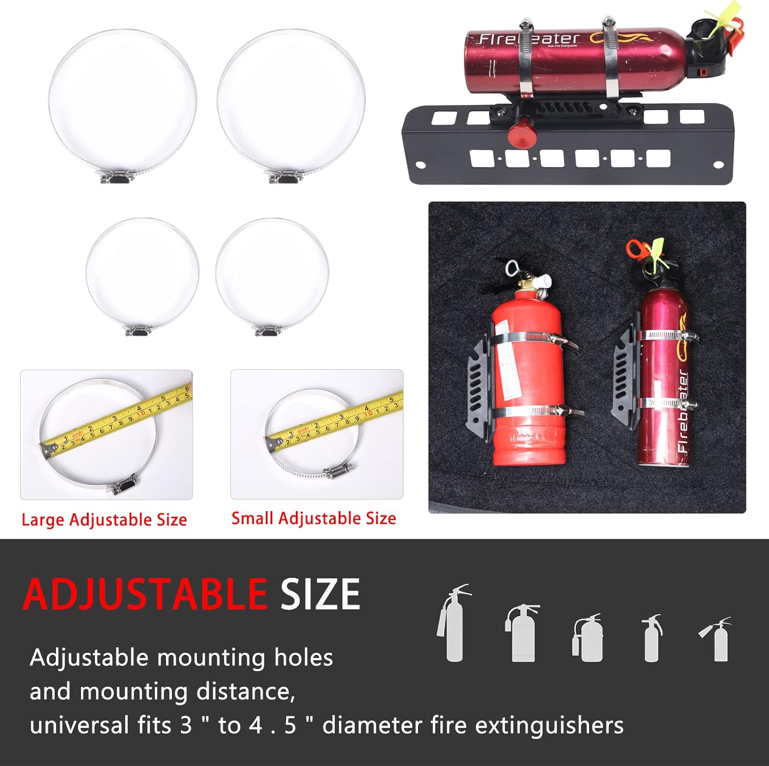 Under Seat Quick Release Roll Bar Fire Extinguisher Mount Bracket Compatible with Ford Maverick 2022-2025,Adjustable 2 Clamps Fire Extinguisher Bottle Tie Bracket Billet Aluminum Interior Accessories