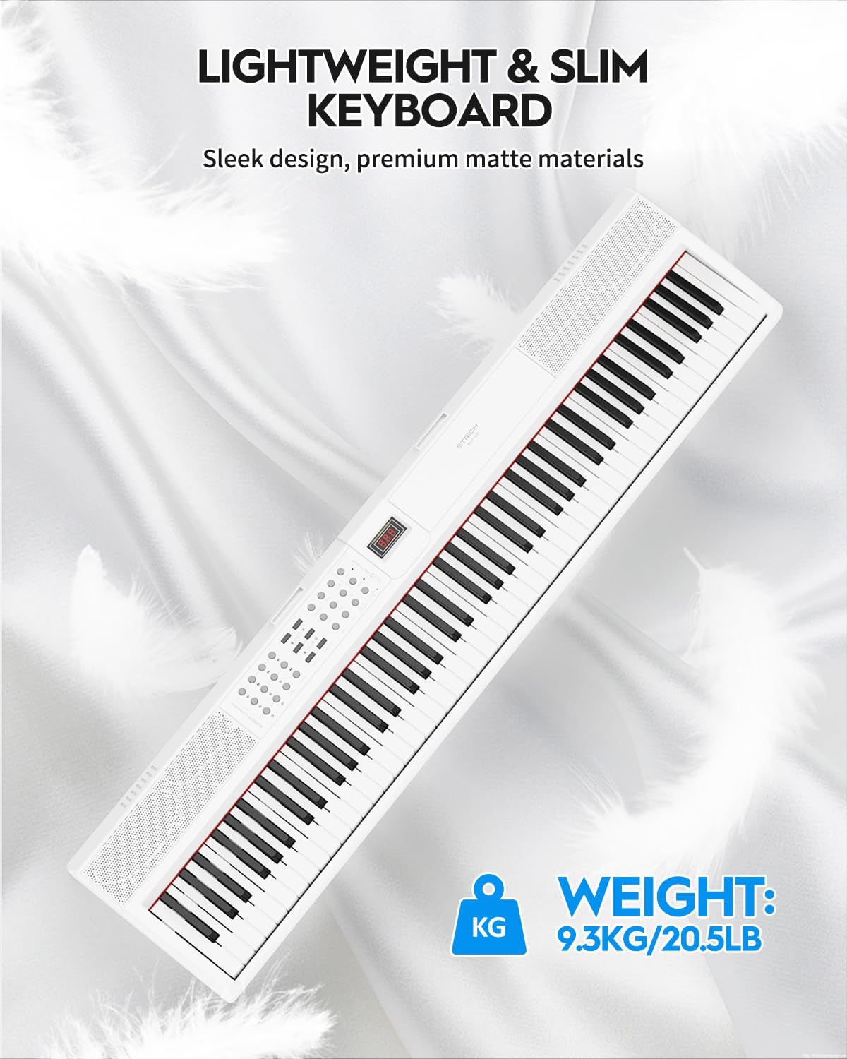 STRICH 88 Keys Weighted Keyboard with Sustain Pedal, Hammer-Action Digital Piano, 2x15W Built-In Speakers, Full-size Electric Piano Keyboard Supports USB-MIDI/Wireless Connect, White, SDP-120