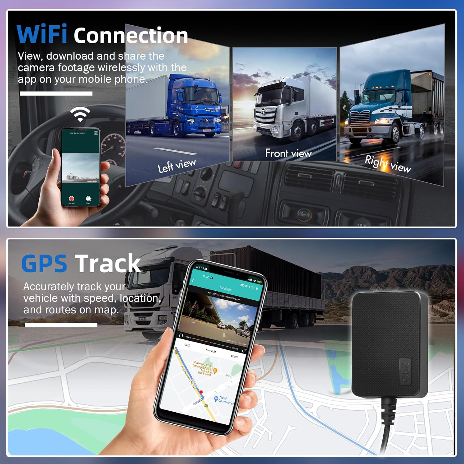 VSYSTO 3-Channel Truck Dash Cam 5.0