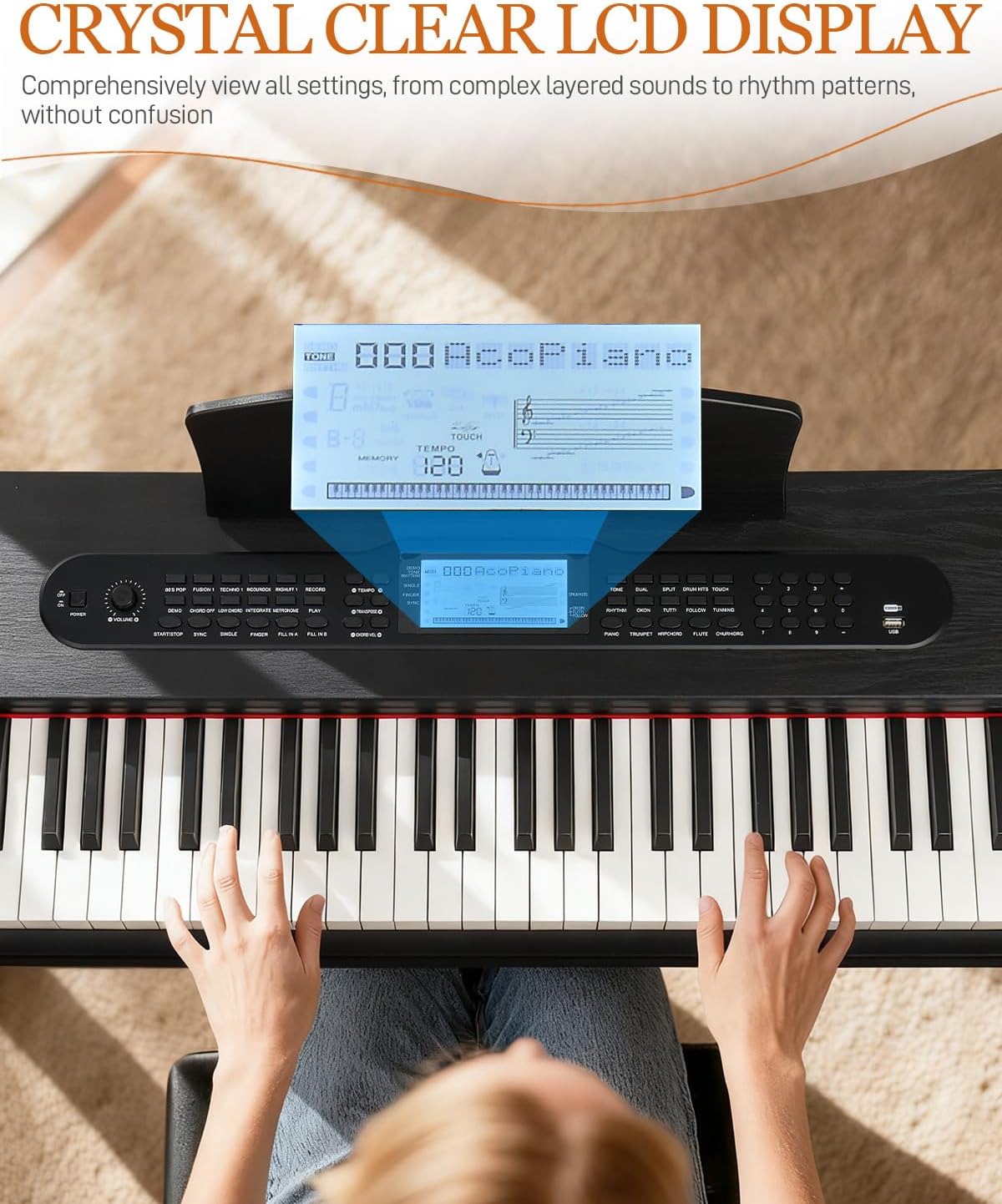 Ktaxon 88 Key Digital Piano Upright Electric Keyboard Piano with LCD Display, Wireless Connection, Chords, Split Mode, Metronome, Transpose, Record, 800 Tones, 200 Rhythms &200 Demos for Beginner
