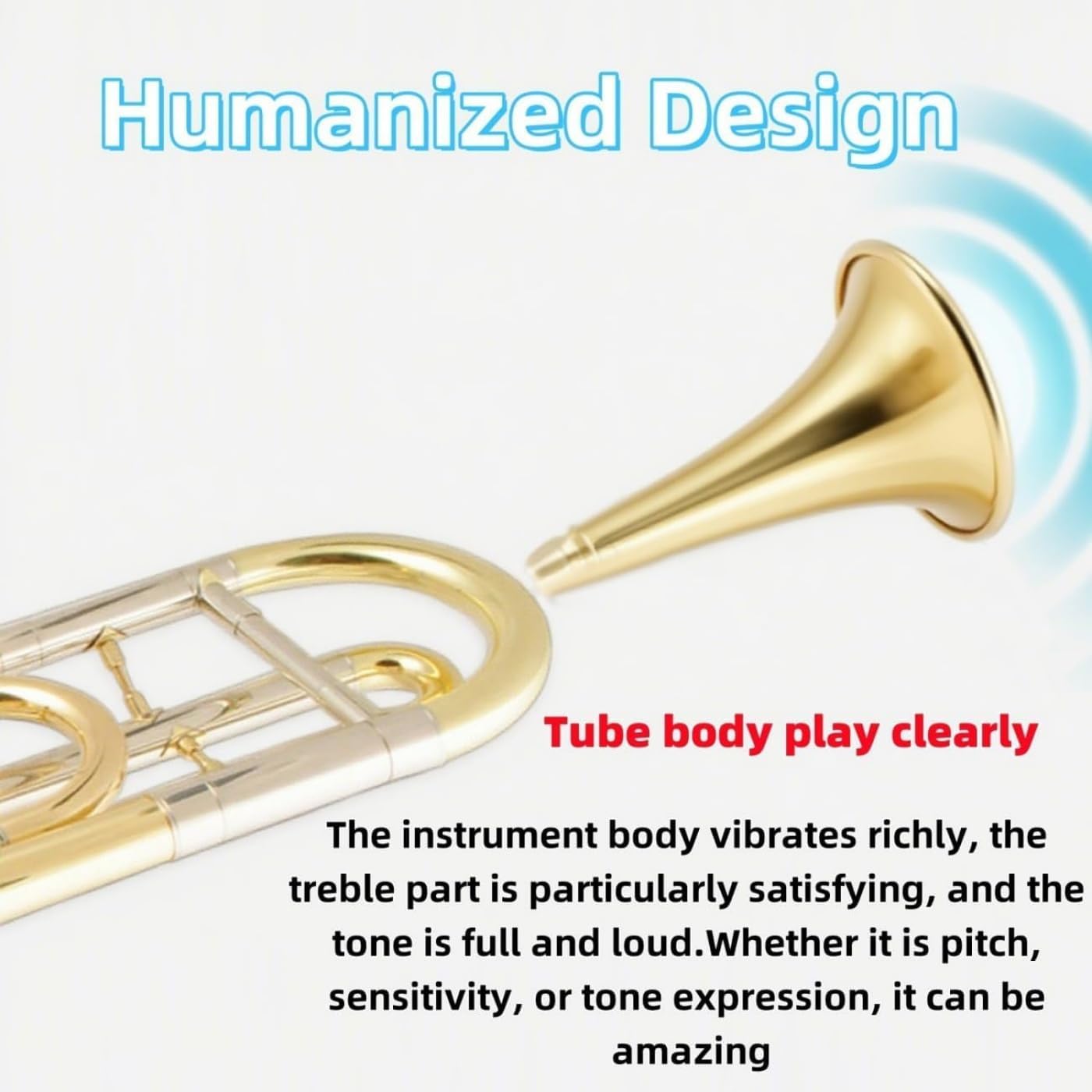 Bb Tenor Slide Trombone B Flat Brass Plated Trombone Instrument with Mouthpiece Cleaning Kit & Padded Case for Beginners Students