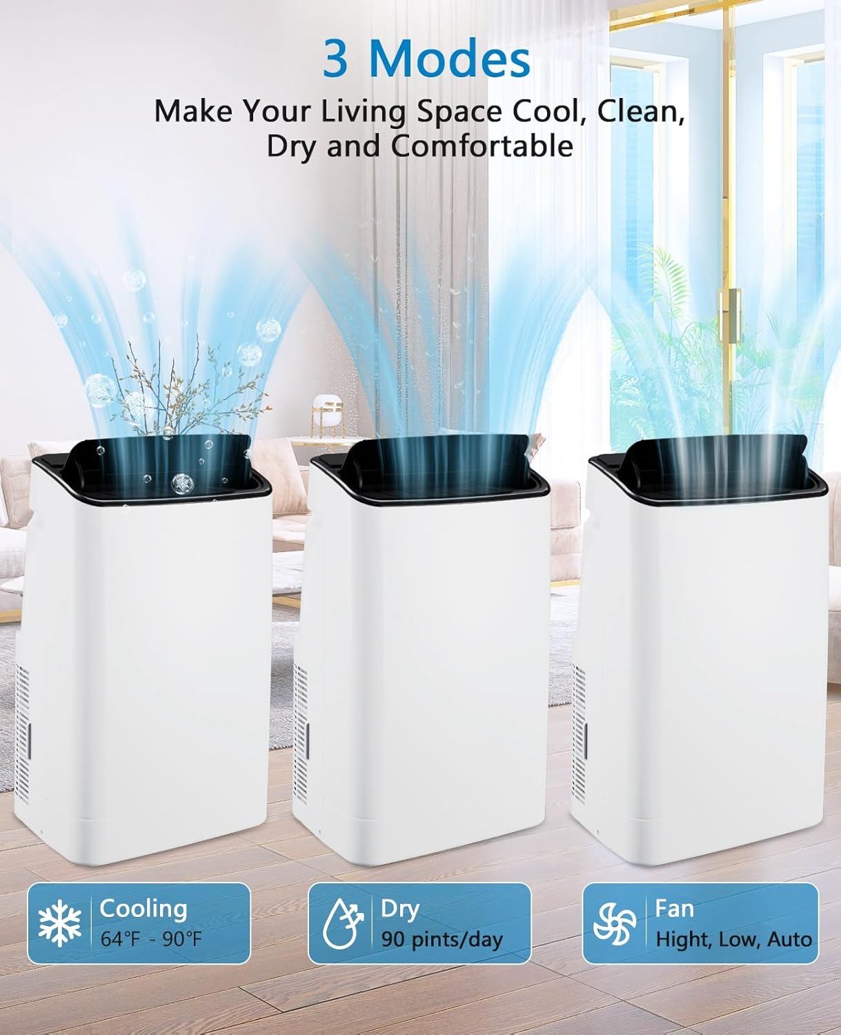 Zstar 14000BTU Portable Air Conditioner, Portable AC Unit for Room up to 750 Sq. Ft. Space, Portable AC w/Remote Control, 3-In-1 Cool, Fan, Dehumidify Modes, Portable AC Unit for Indoor Room Office