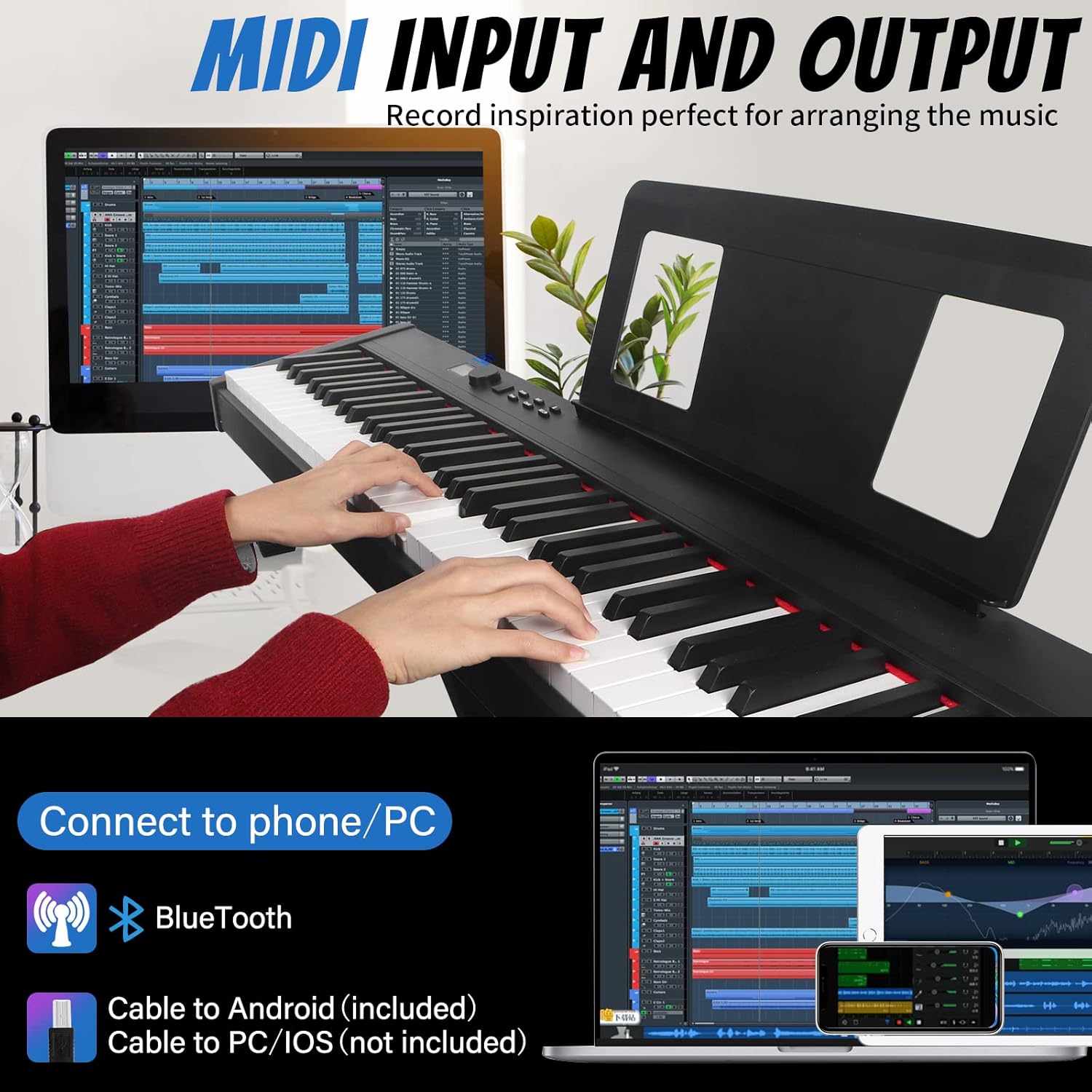 88 Key Weighted Keyboard Piano,Kmise Full Size Heavy Hammer Action Key Digital Piano with Music Stand Pedal MIDI Connecting for Professional Beginner