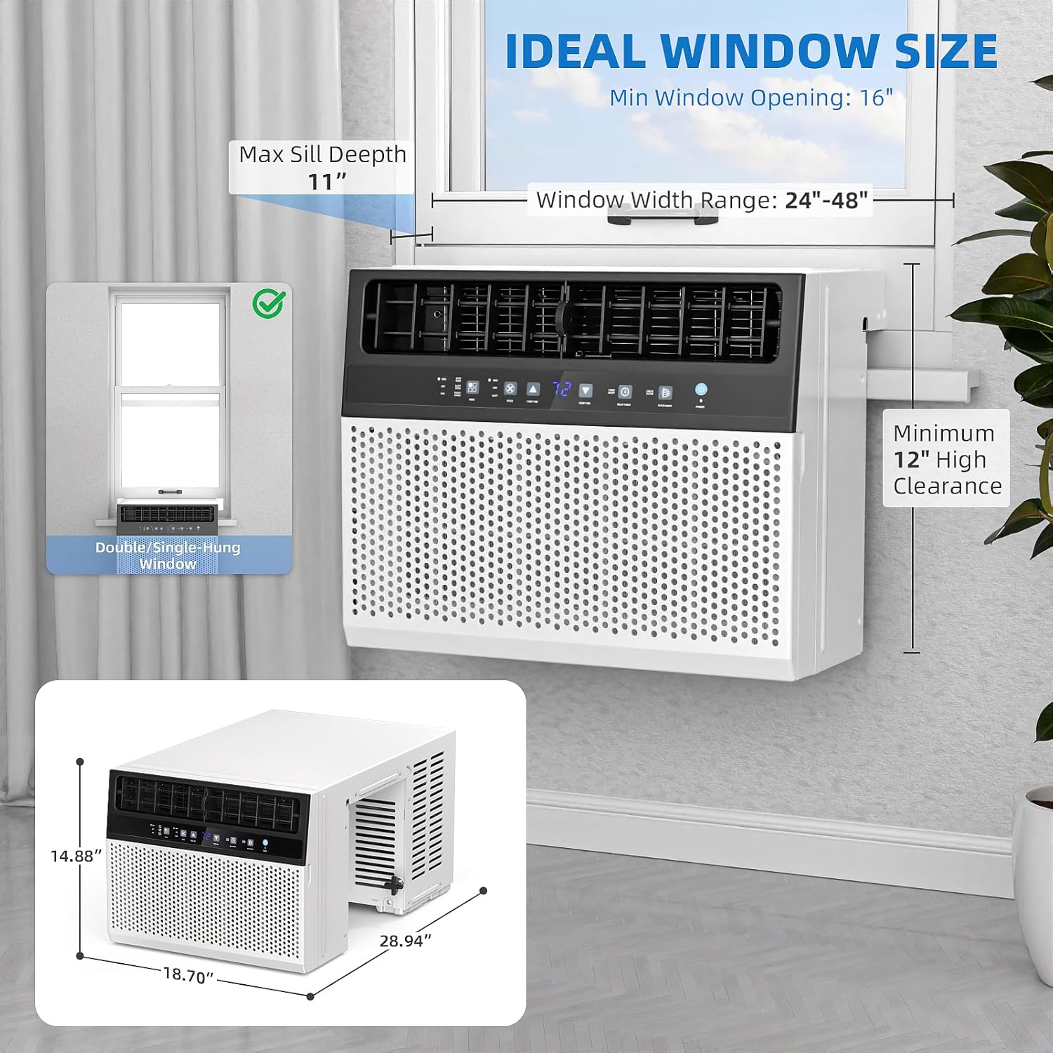 Antarctic Star 12,000 BTU U-Shaped Window Air Conditioner Cools up to 550 Sq.Ft, 6 Modes in 1, 24H Timer, Window AC Units, Easy to Install, Low Noise, Remote Control, for Bedroom, Office, Dorm, White