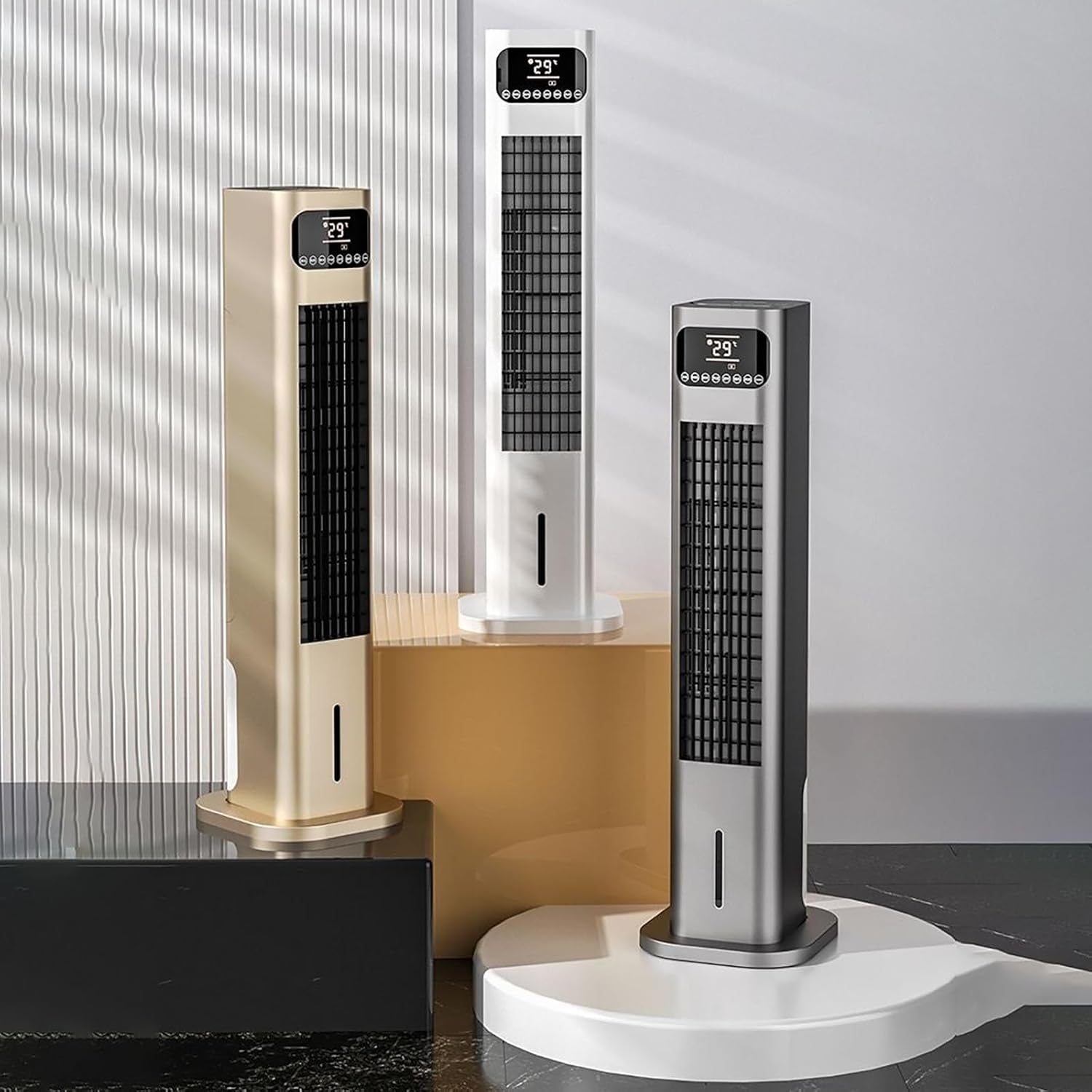 Cold Air Fan for Heating and Cooling, Bladeless Cooler Fans with Double Water Tanks, Remote Control Wide Angle Cold Fan(Gold)