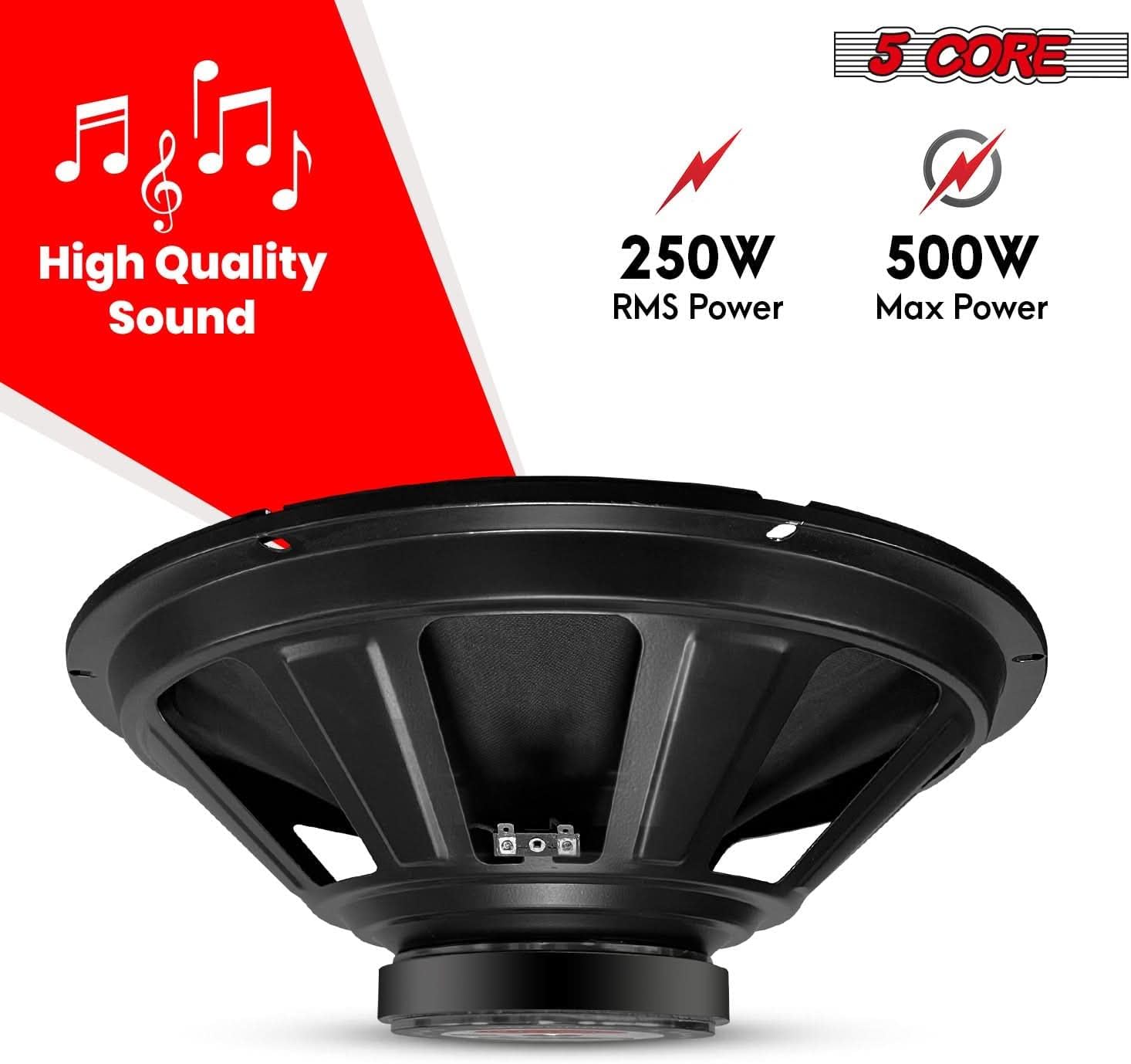 5 CORE 15 Inch Subwoofer Speaker Pair 2000W Full Range PA DJ Audio Sub Woofer Speakers 8 Ohm Deep Bass Replacement Component Subwoofers for Pro Audio Use - FR 15 140 MS 2PCS
