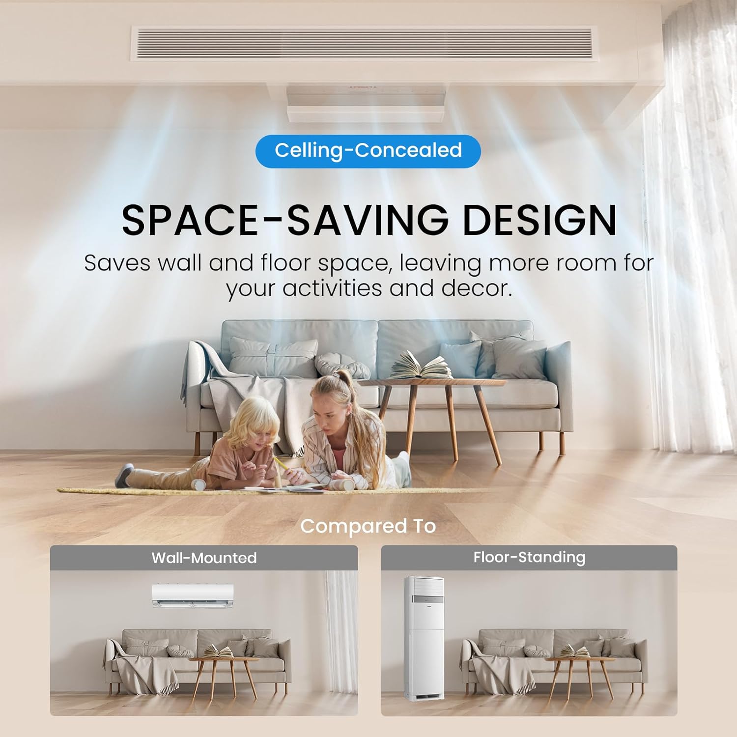 TOSOT 34,000 BTU Ducted Mini Split Air Conditioner, Concealed Ducted AC with Built-In Water Pump and Smart Wired Controller, 230V, Large Airflow for Light Commercial & Residential Use, Cosmo Series