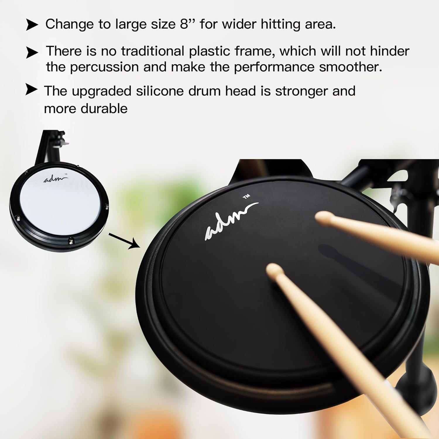 ADM Electronic Drum Set With 4 Quiet Electric Drum Mesh Pads, 180+ Sounds, Electric Drum Kit For Beginngers with 2 Switch Pedals, Throne, Headphones, DrumSticks, and Melodics Lessons
