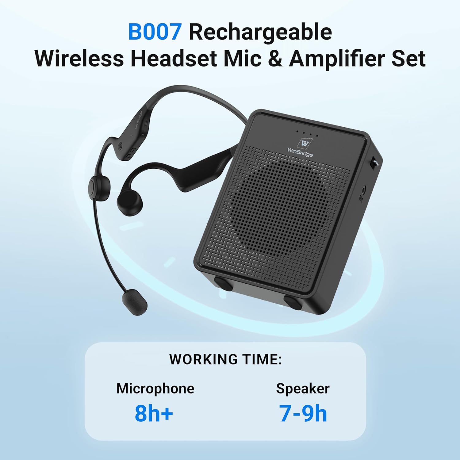 Voice Amplifier Wireless Ear-Hook Headset Microphone, Original Sound Portable Microphone and Speaker Pa System, 15W Speaker with Noise Cancelling Bluetooth Mic for Teachers, Fitness, Elderly B007
